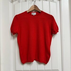 Lois 100% Cashmere Dark Orange Short Sleeve Slim Fit Crewneck Sweater. Size L